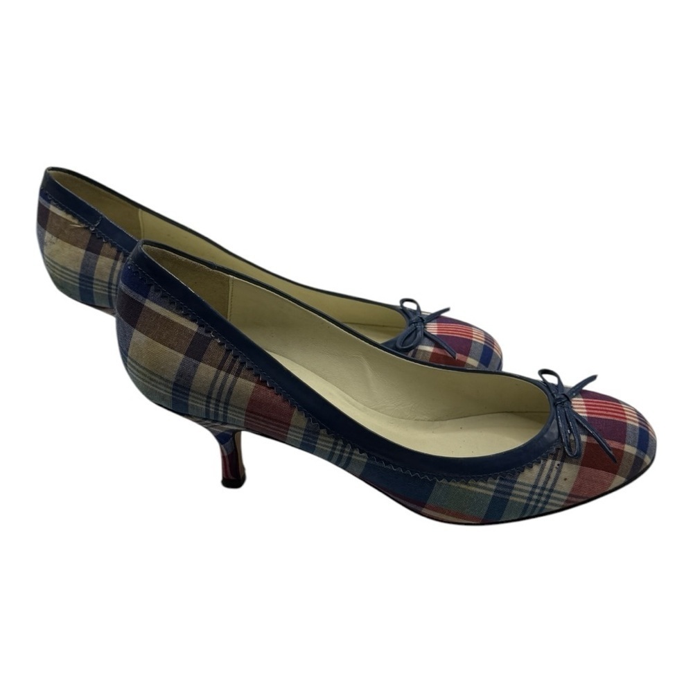 Bettye Muller Plaid Heels with Blue Bow Trim Retro 38.5 (US 8) - Picture 10 of 12